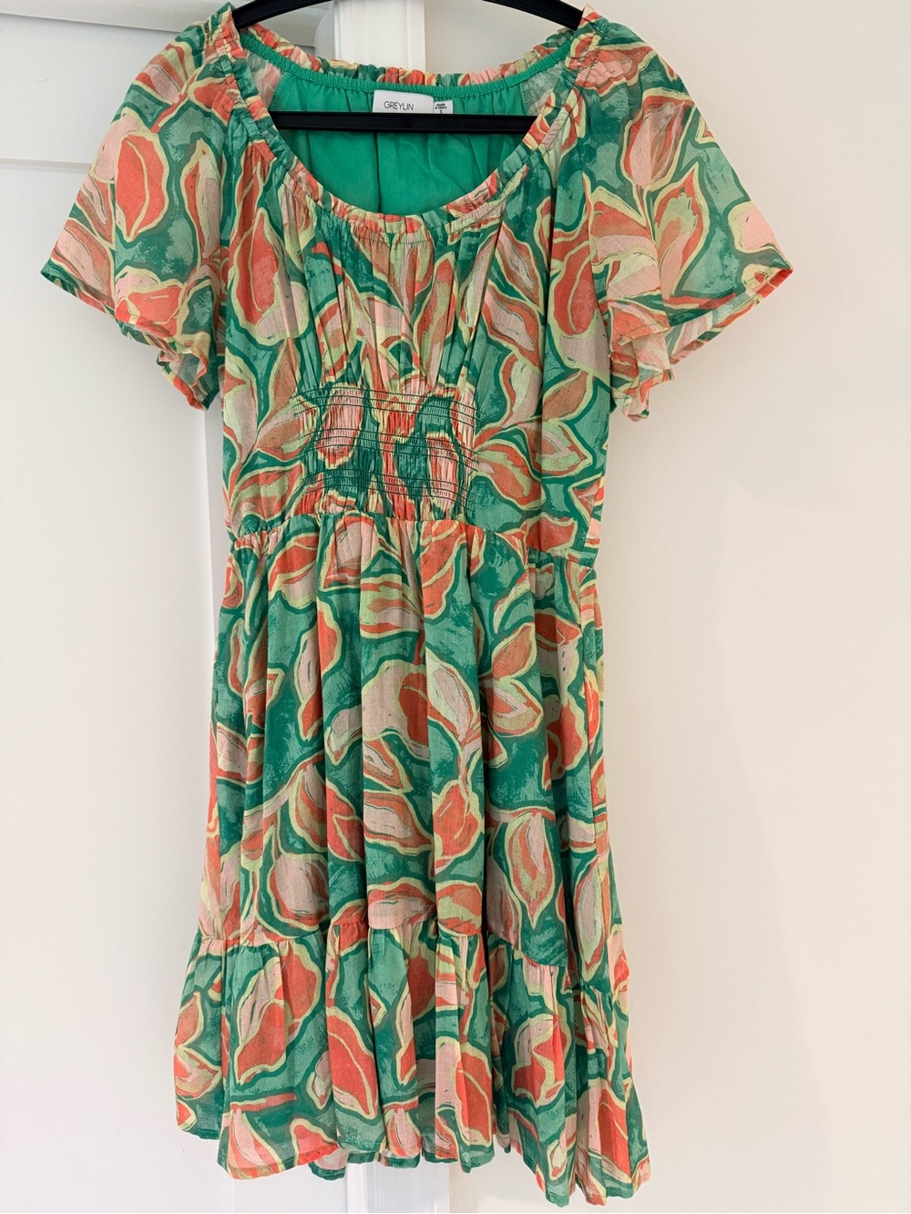 Greylin Green and Coral Floral Casual Dress